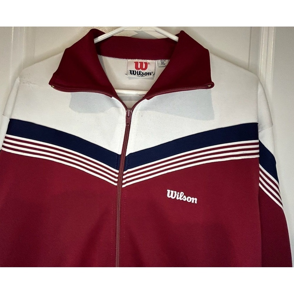 Vintage 90's Wilson Athletic Full Zip Tennis Track Jacket Maroon Mens Sz XL